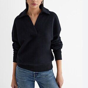 Express Relaxed V Neck Fleece Polo Sweatshirt Size Small (Oversized) $68